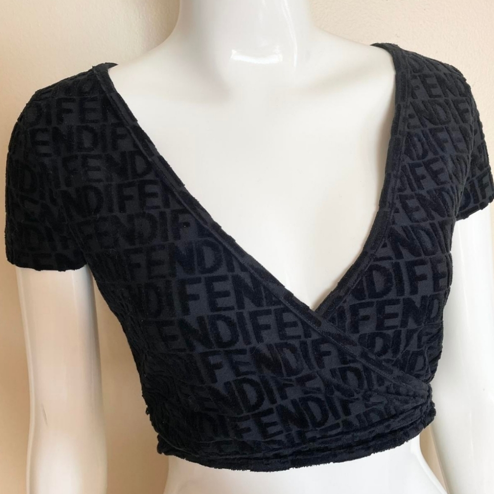 Fendi Zucca Print Logo Crop Top